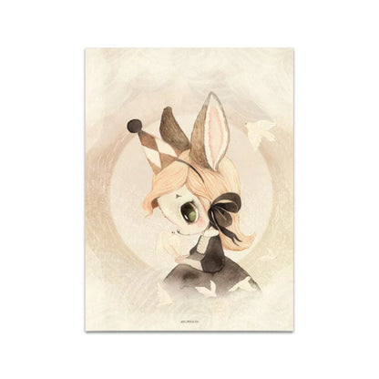 Beige Rabbit Girl Canvas Print for Kidsató Room - 03 / 50x70cm No Framed - Posters