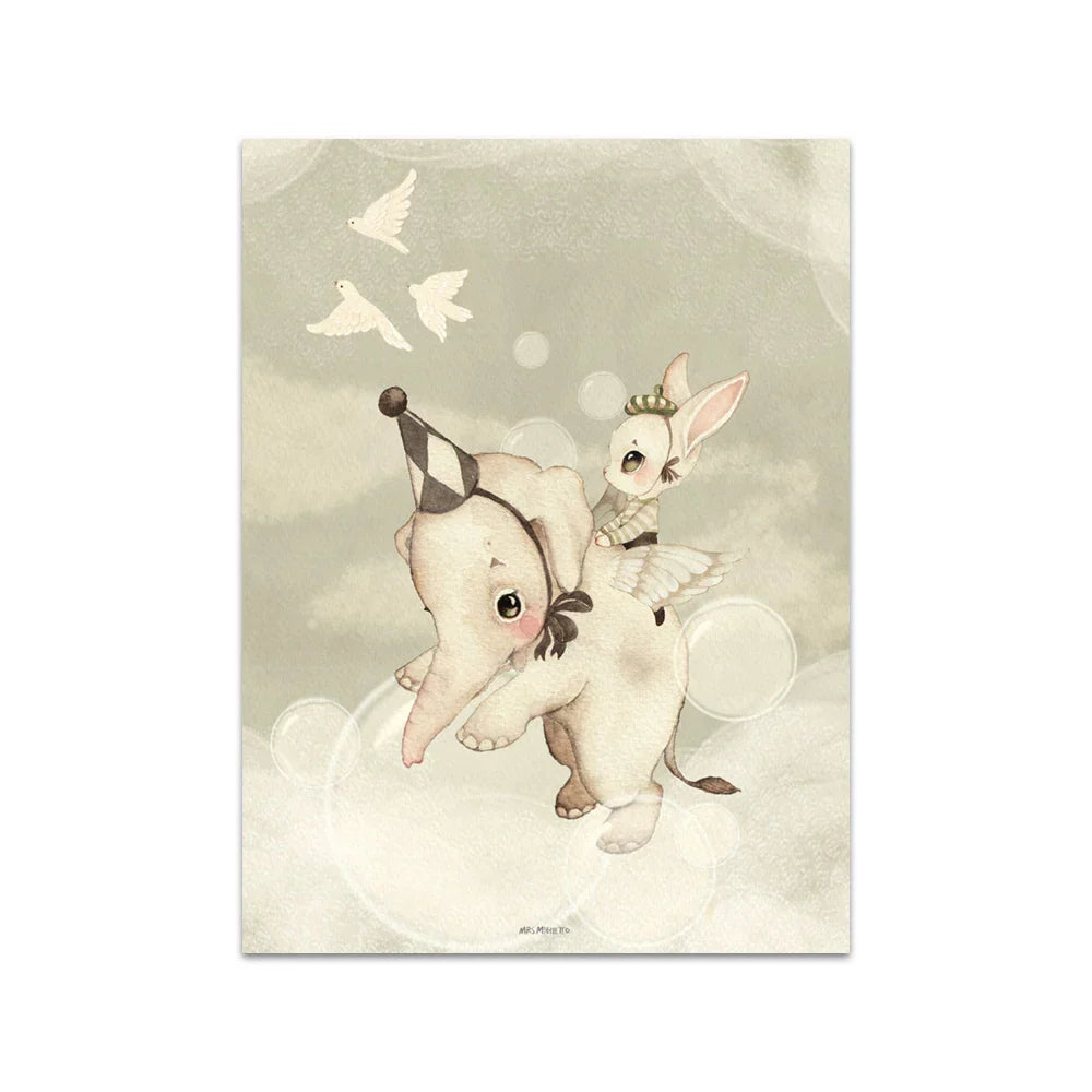 Beige Rabbit Girl Canvas Print for Kidsató Room - 01 / 50x70cm No Framed - Posters