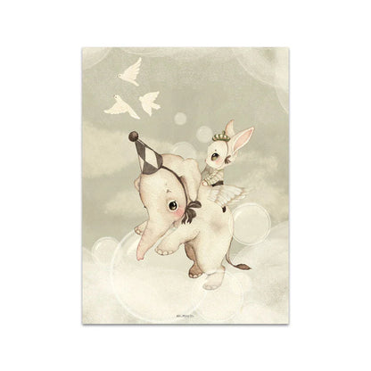 Beige Rabbit Girl Canvas Print for Kidsató Room - 01 / 50x70cm No Framed - Posters