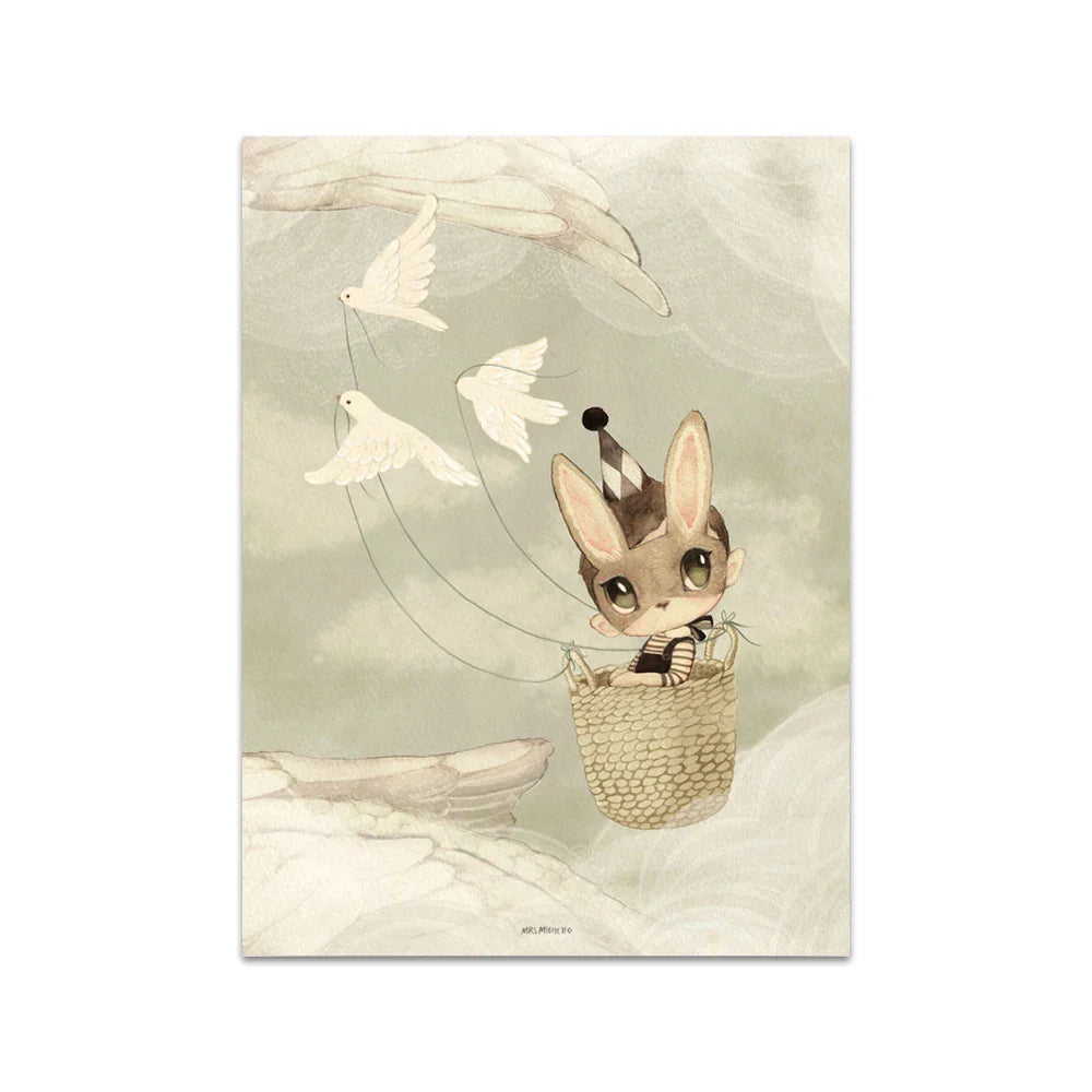 Beige Rabbit Girl Canvas Print for Kidsató Room - 09 / 50x70cm No Framed - Posters