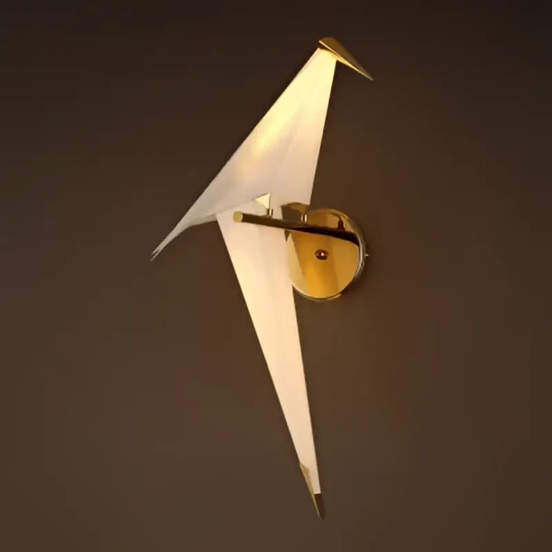 White bird origami floor lamp with gold-toned circular base by Decorbites for living room standing light