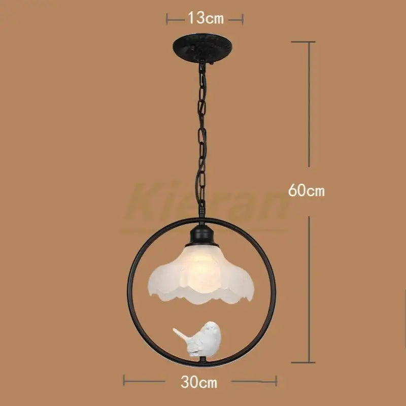 Black metal decorbites birdcage led chandelier with frosted glass shade and white ceramic bird for bedroom lighting