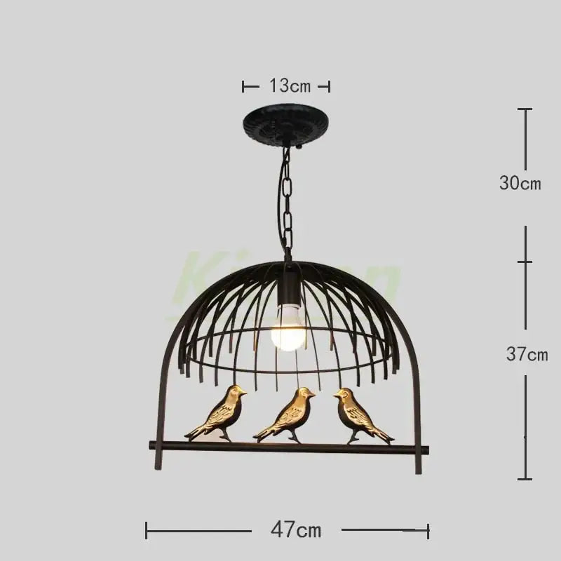 Black metal birdcage led chandelier with three golden birds perched on base for decorbites birdcage led bedroom light