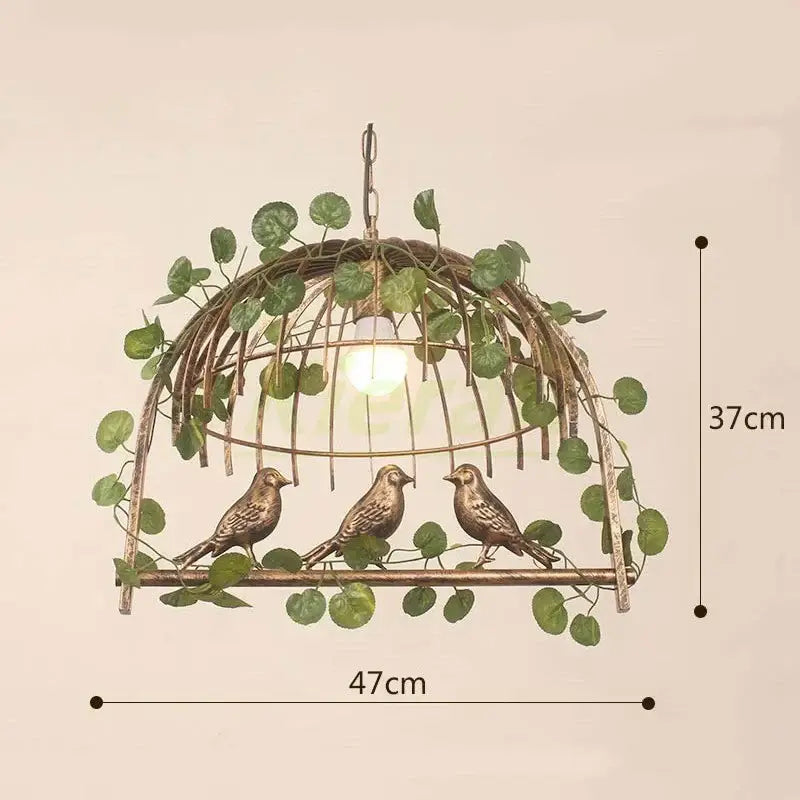 Antique brass decorbites birdcage led chandelier with green ivy and bronze birds for black and white bedroom light