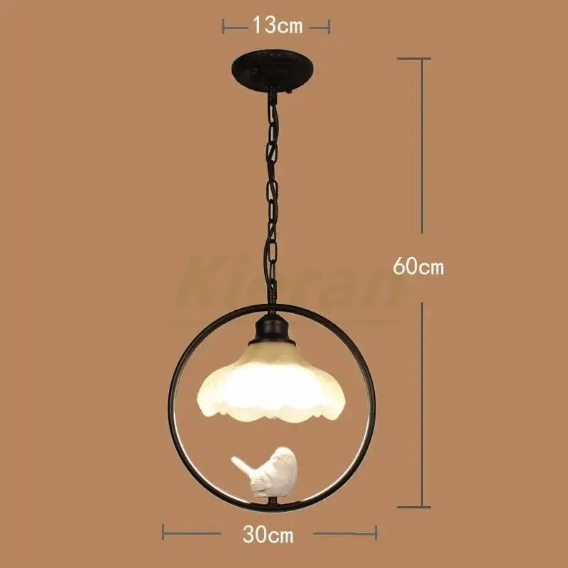 Black metal decorbites birdcage led chandelier with frosted glass shade and white ceramic bird for bedroom lighting