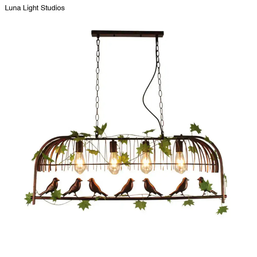 Decorbites™ birdcage pendant light rustic wrought iron with bronze bird accents ivy and exposed bulbs for dining room 220v-240v