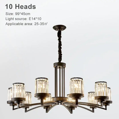 Antique bronze-finished decorbites black art crystal chandelier with ten crystal-encased light heads for living room
