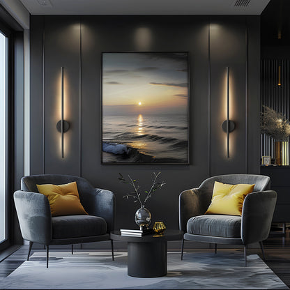 Modern living room featuring DecorBites™ black battery operated wall sconces set of 2 illuminating the space