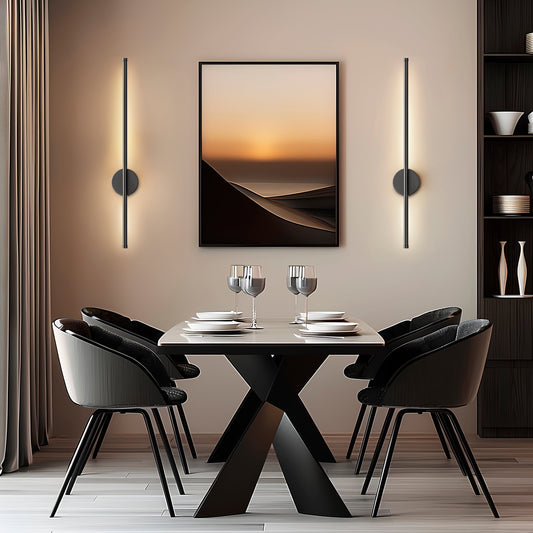 Modern dining room setup featuring decorbites™ black battery operated wall sconces set of 2 for ambient lighting