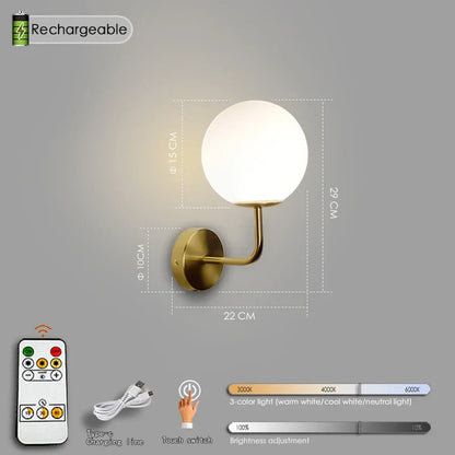 Decorbites™ black battery operated wall sconces with remote featuring usb type-c rechargeable globe lamp mounted on wall