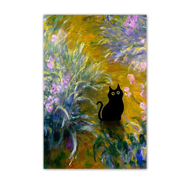 Black Cat Starry Night Canvas Wall Art - Red / 20x30cm Unframed - Posters