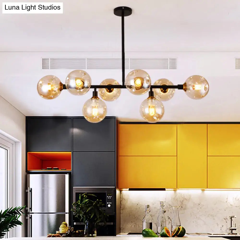 Modern black metal chandelier with amber glass globe bulbs decorbites™ black dimpled glass ball pendant light type