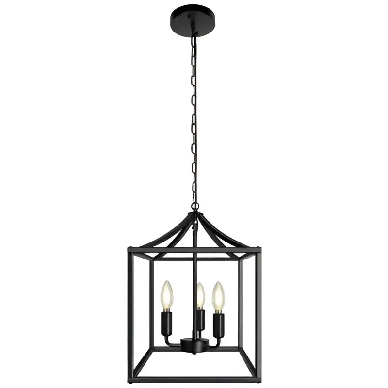 Decorbites black farmhouse chandelier lantern pendant light with four exposed bulb sockets in black metal design