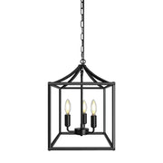 Decorbites black farmhouse chandelier lantern pendant light with black metal frame and three exposed bulbs for dining room