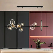 Decorbites™ black glass ball led pendant chandelier with clear globe bulbs and sleek bar design for dining room and kitchen