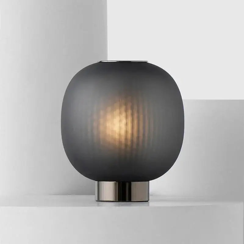 DecorBites black glass ball table light with sleek dark gray frosted glass and brushed metal base for bedroom and living room