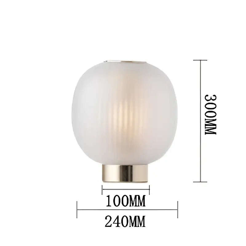DecorBites black glass ball table light with frosted ribbed glass and brushed brass base for bedroom and living room