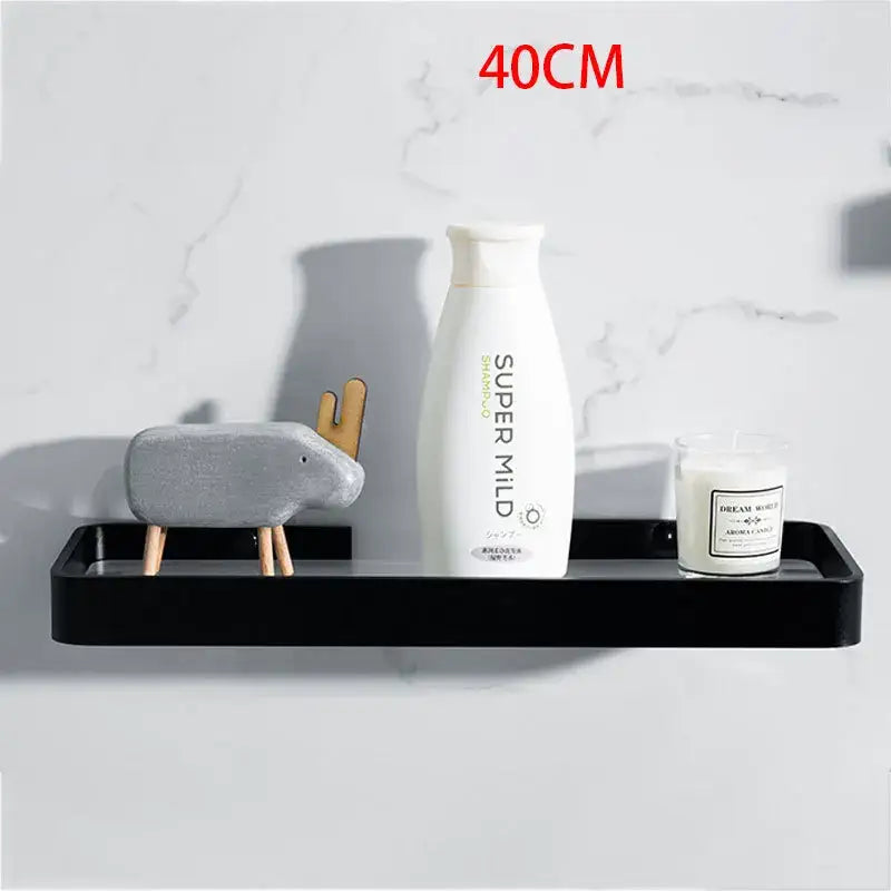 Black rectangular wall-mounted decorbites black glass bathroom shelf corner rack in aluminum for shower room organization