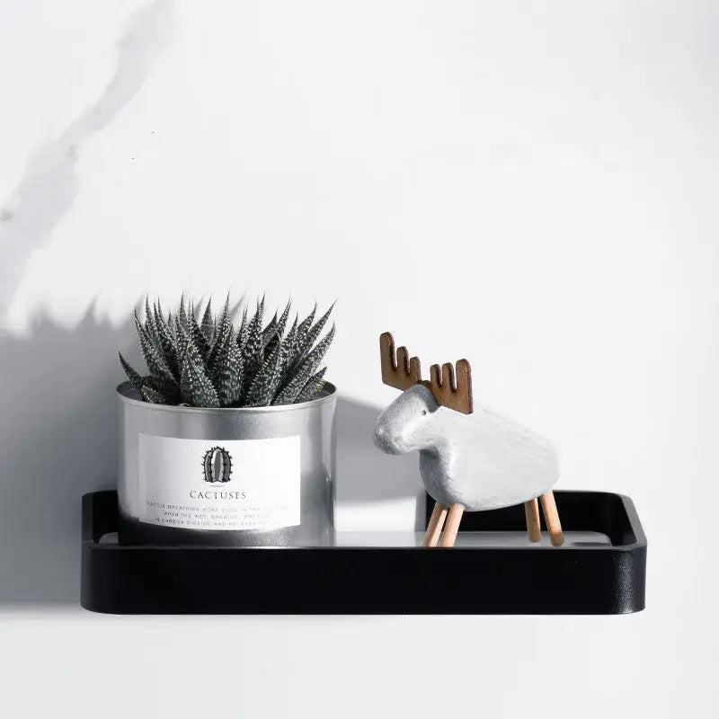 Silver cylindrical planter with spiky succulent on decorbites black glass bathroom shelf corner rack aluminum cosmetic shelf