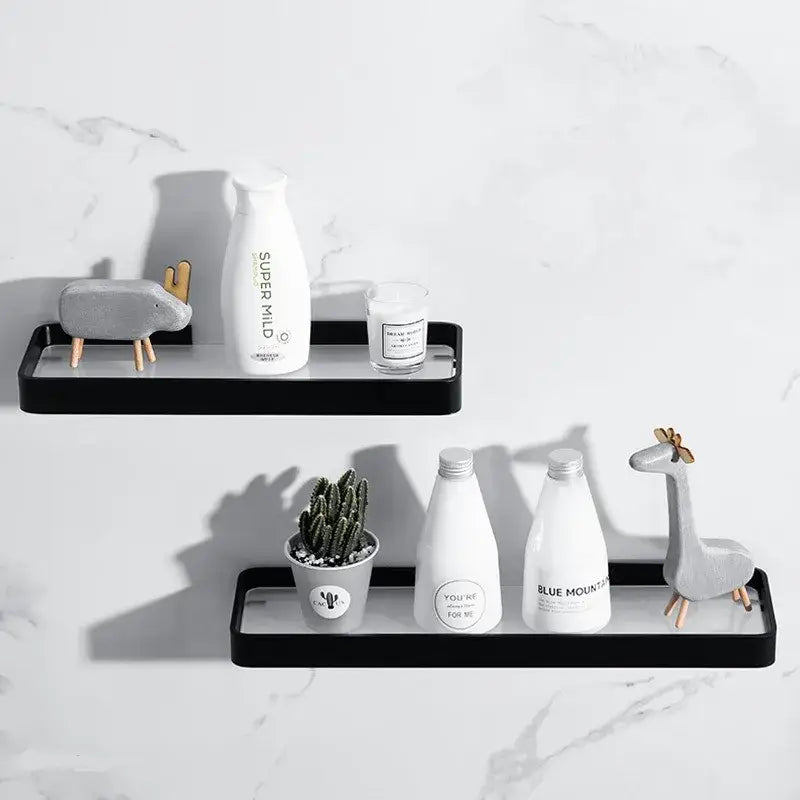 Black glass decorbites black glass bathroom shelf corner rack with sleek aluminum minimalist wall-mounted design