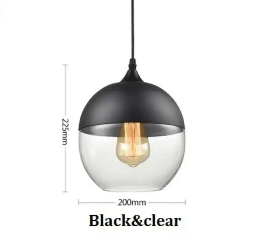 Decorbites black glass pendant light fixture with matte black cap and exposed filament bulb for modern indoor decor