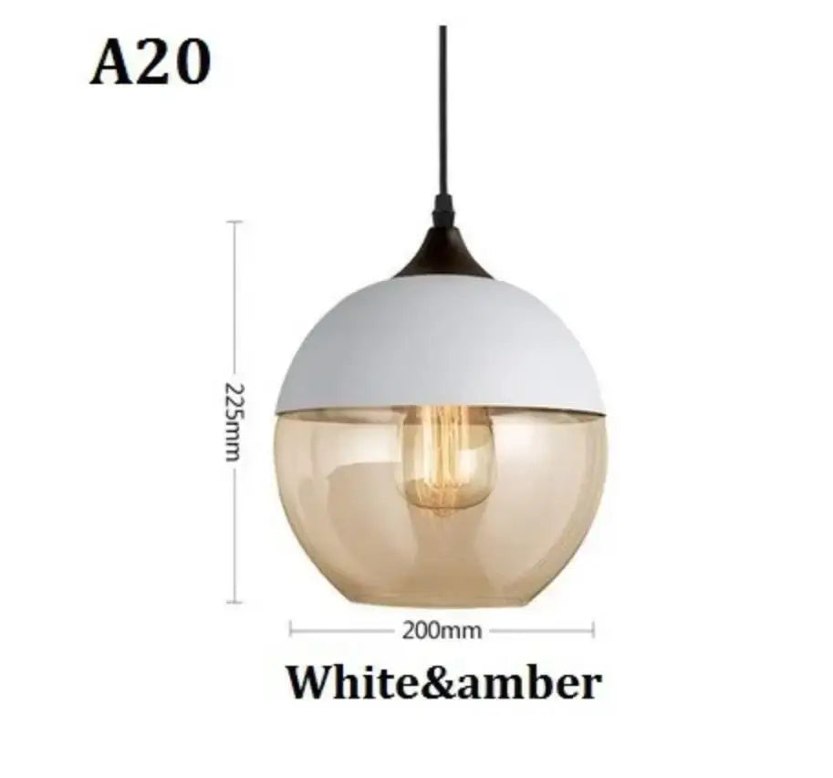 DecorBites™ black glass pendant light fixture with white and amber two-toned frosted glass globe for modern indoor use