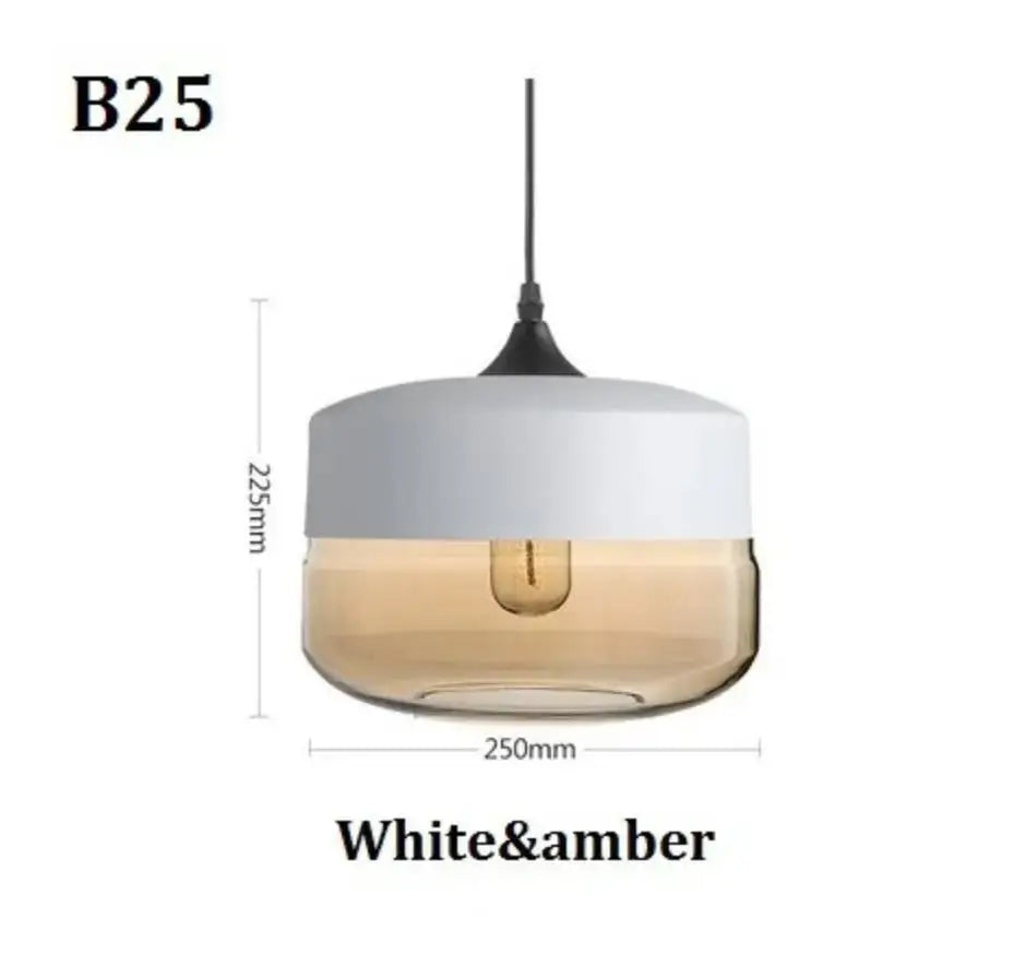 DecorBites™ black glass pendant light fixture with white upper section and amber glass bowl for modern indoor decor