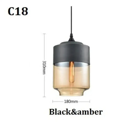 DecorBites™ black glass pendant light fixture with amber glass shade and exposed filament bulb for modern decor