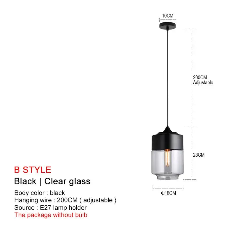 DecorBites black glass pendant light with black cylindrical frame clear glass body and e27 lamp holder for modern spaces