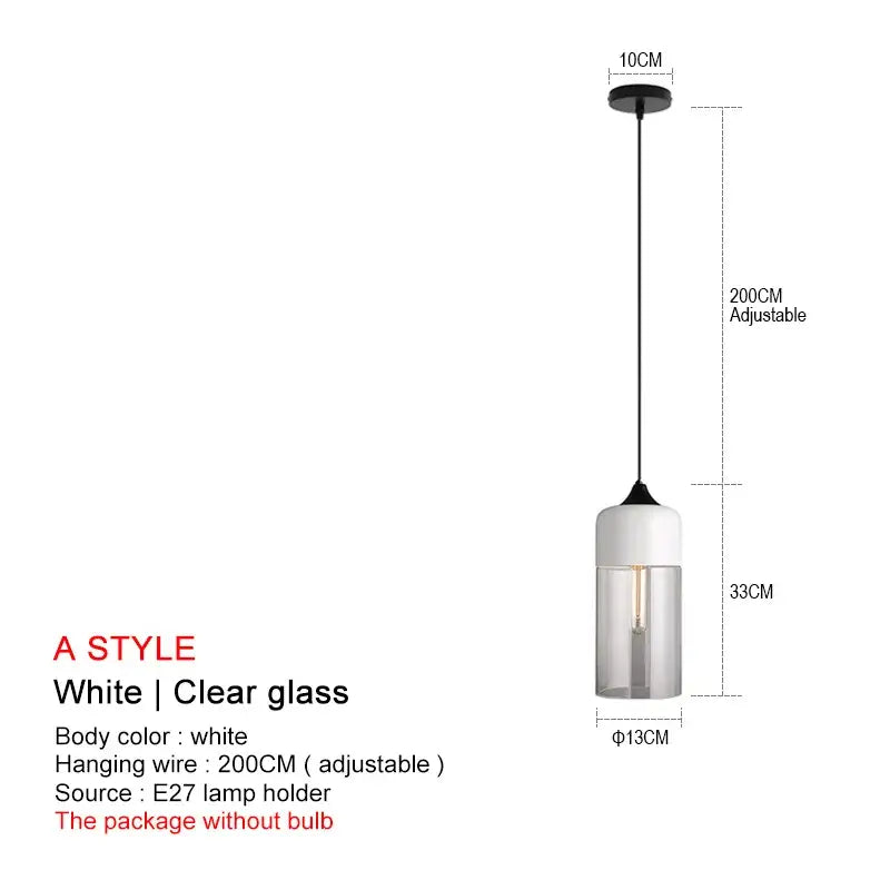 White cylindrical pendant light with clear glass body and black metal accents from decorbites black glass pendant lights
