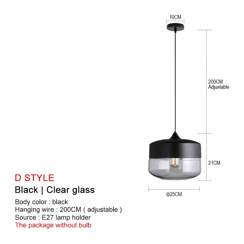 Decorbites black glass pendant light with sleek modern design and clear glass body for dining room and kitchen lighting