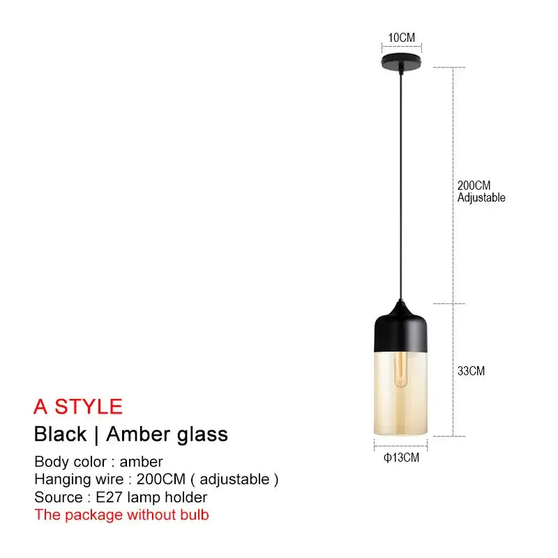 Decorbites black glass pendant lights with sleek cylindrical design in black and amber for modern interiors