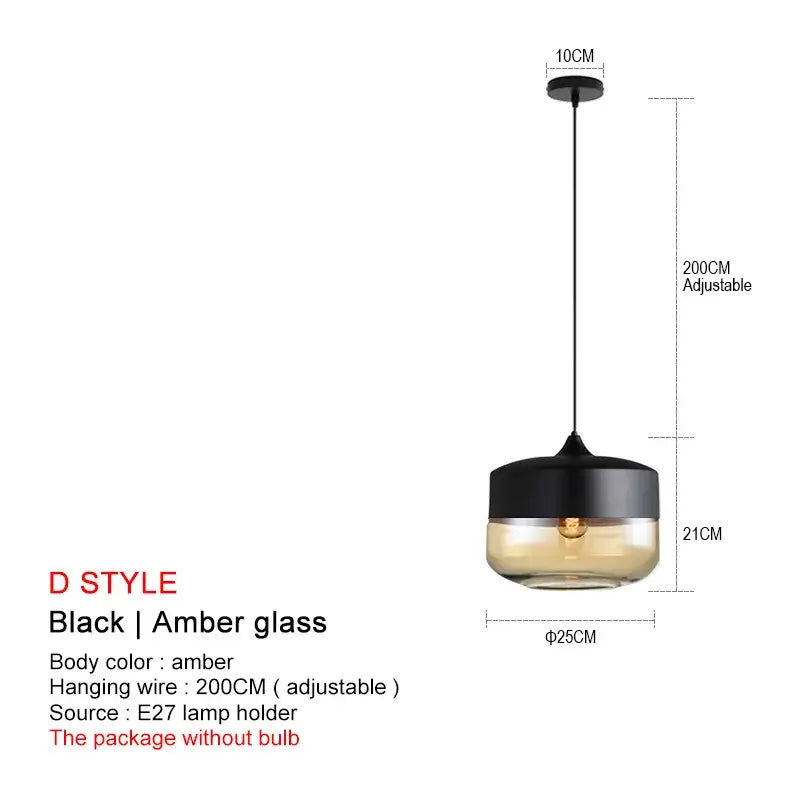 Decorbites black glass pendant lights featuring sleek black and amber glass design for modern dining and kitchen spaces