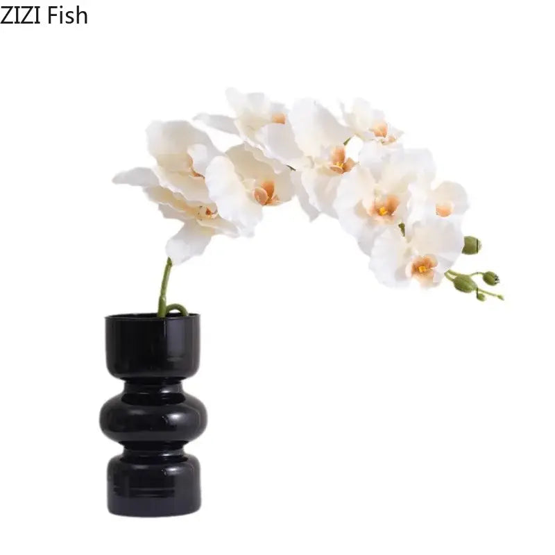 DecorBites black glass vase features a sleek black ceramic design with artificial flowers for stylish room decor