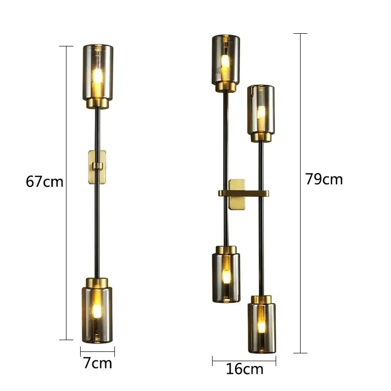 Modern wall lamp decorbites black glass with sleek black metal arms gold accents and smoked glass shades for living room decor