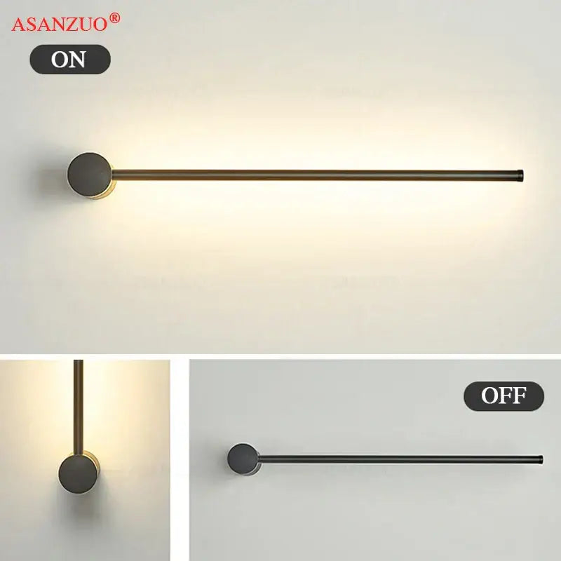 Decorbites black gold aluminum wall sconce with sleek metallic rod and circular base for modern living room decor