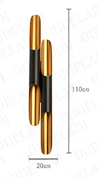 DecorBites black gold aluminum tube wall sconce with gold and black double-barrelled door handle 110cm by 20cm