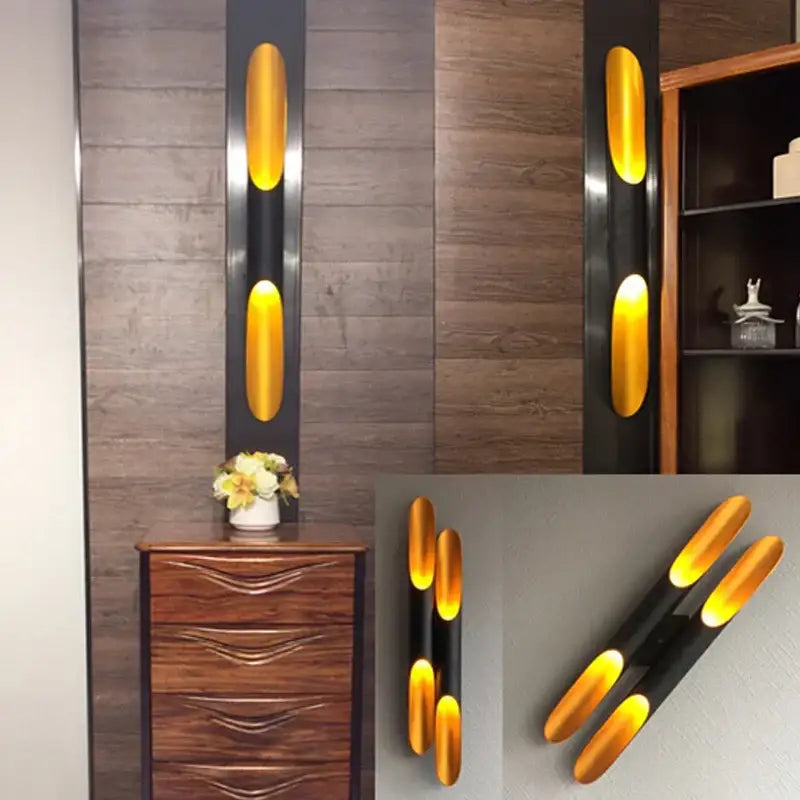 Modern decorbites black gold aluminum tube wall sconce with oval led design for bedroom and living room decor