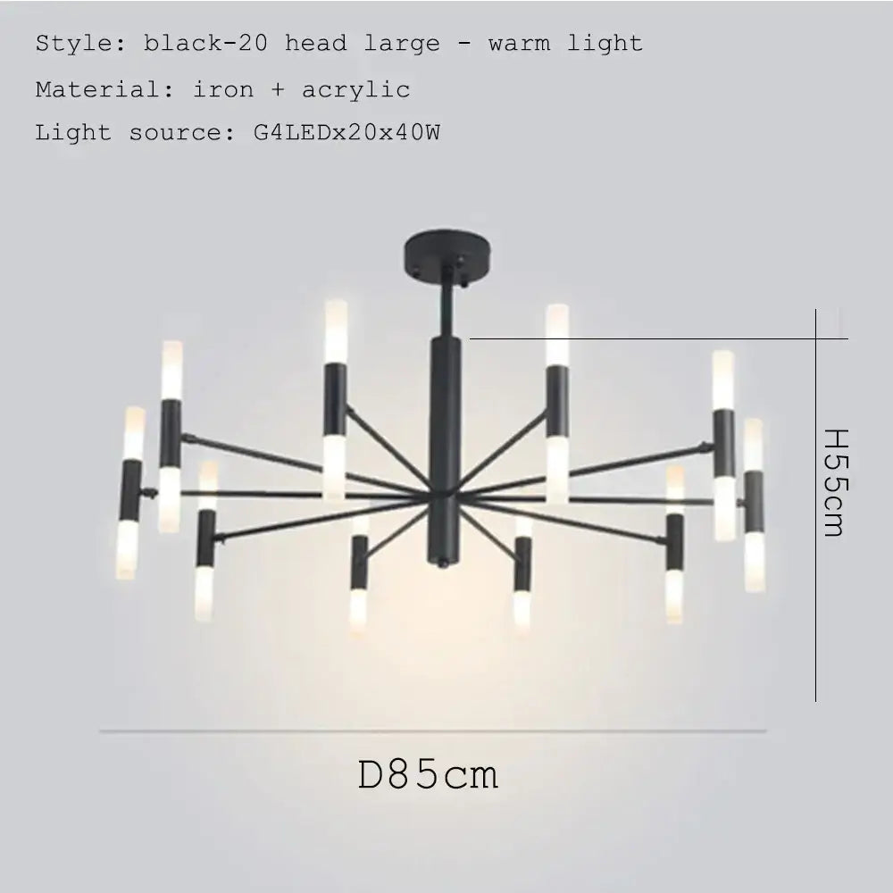 Decorbites black gold art decor led ceiling chandelier in black iron and acrylic with 20 warm led lights for modern homes