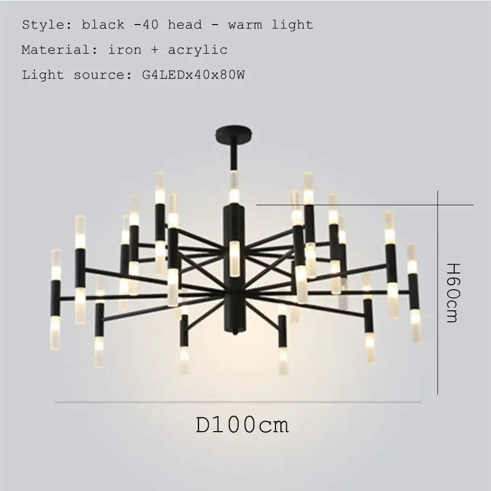 Decorbites black gold art decor chandelier with black iron and acrylic frame featuring 40 warm led lights for modern homes