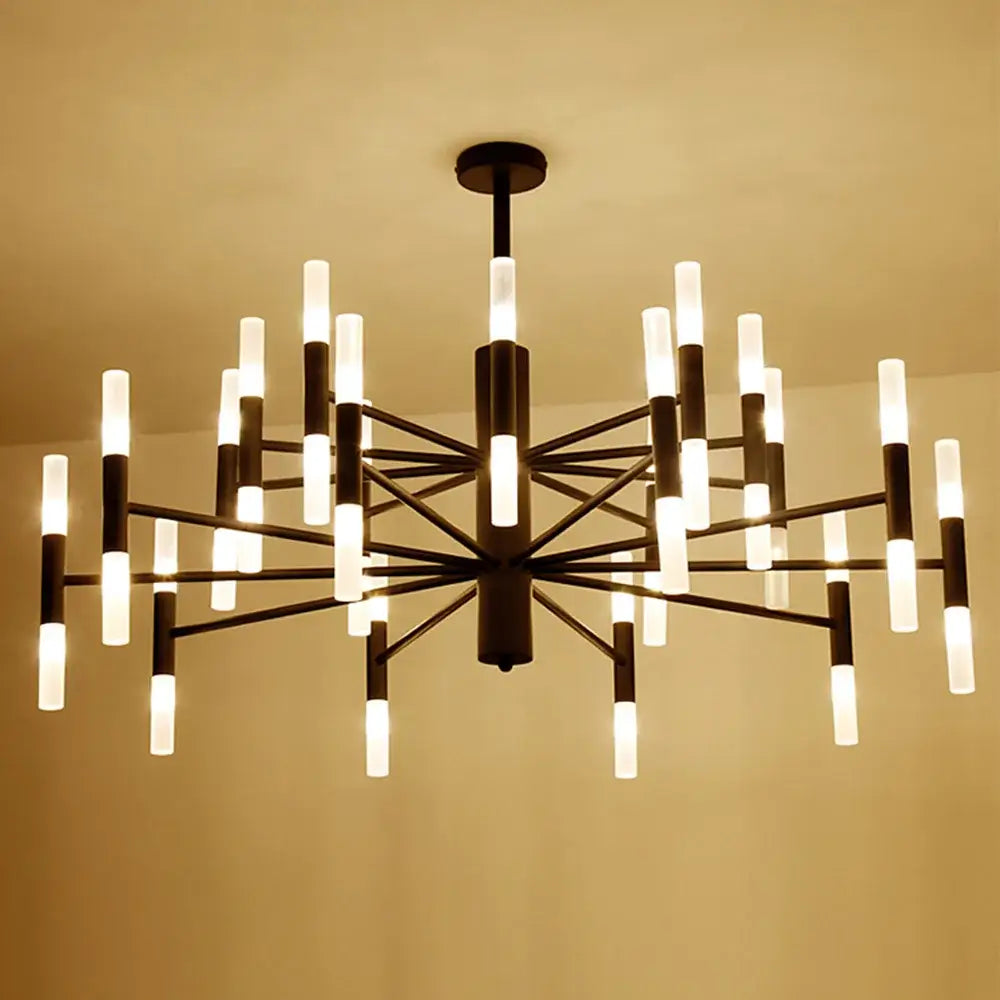 Modern black metal DecorBites black gold chandelier with frosted glass candle-style bulbs for gold art decor lighting