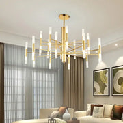 Gold-toned decorbites black gold chandelier with slender arms and frosted glass bulbs for modern gold art decor homes