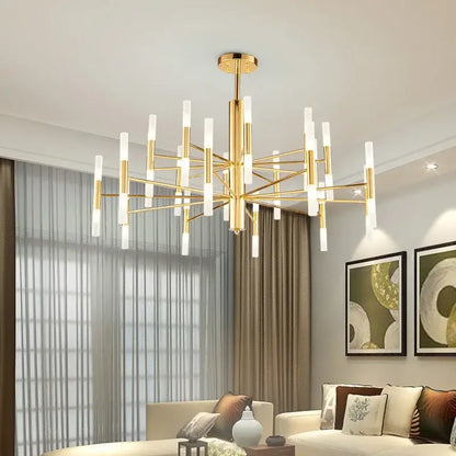 Gold-toned decorbites black gold chandelier with slender arms and frosted glass bulbs for modern gold art decor homes
