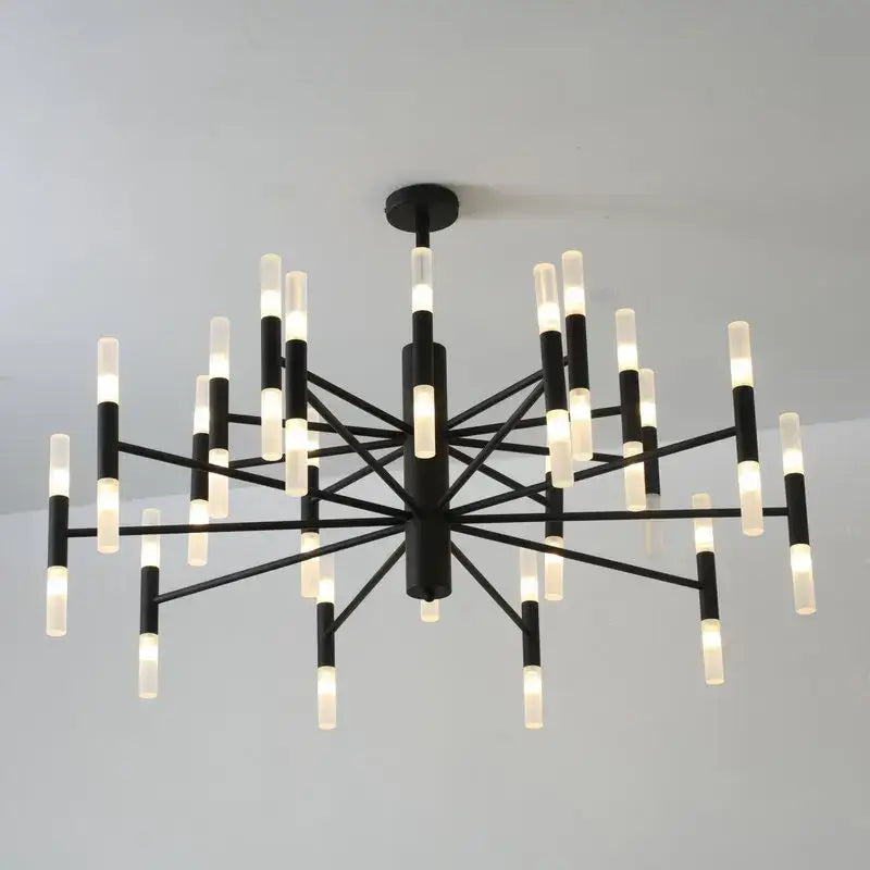 Decorbites black gold art decor black metal chandelier with frosted glass tubes in a starburst led ceiling light