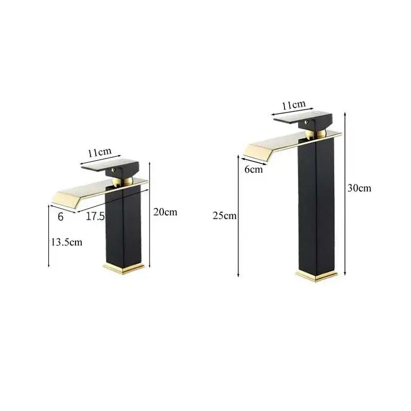 Modern black gold basin faucet by DecorBites with sleek rectangular waterfall design for bathroom sink deck mounting