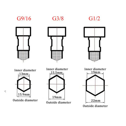Three hexagonal pipe fittings with threaded ends for decorbites black gold basin faucet mixer in black gold finish