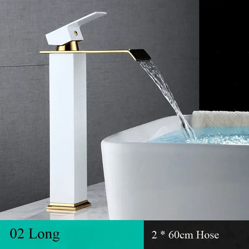Decorbites black gold white and gold waterfall faucet with sleek modern design for black gold basin bathroom sink