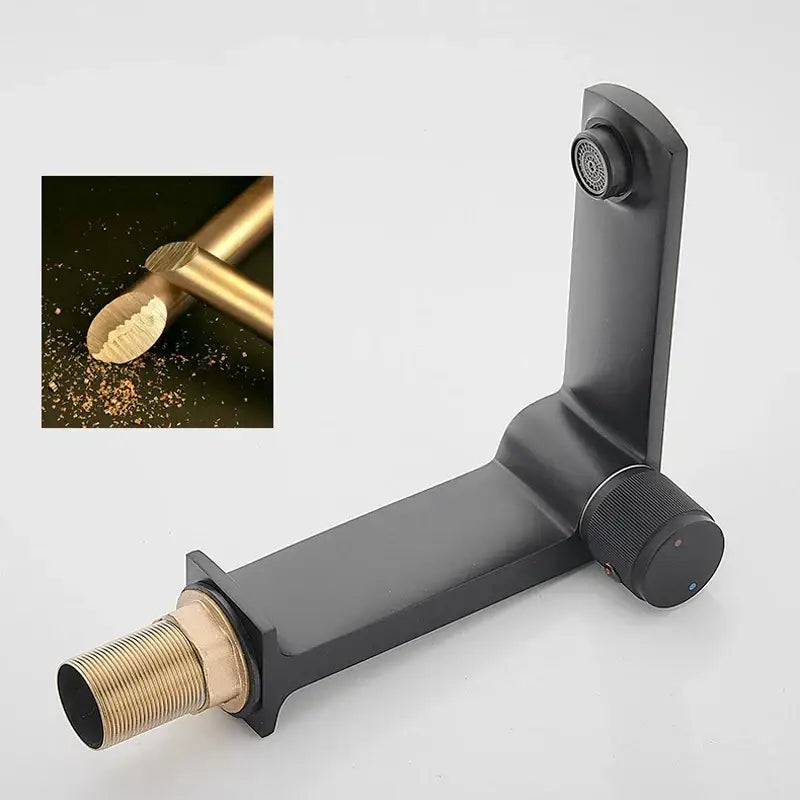 DecorBites black gold basin faucet with black matte finish brass base and textured knob for modern bathroom sink