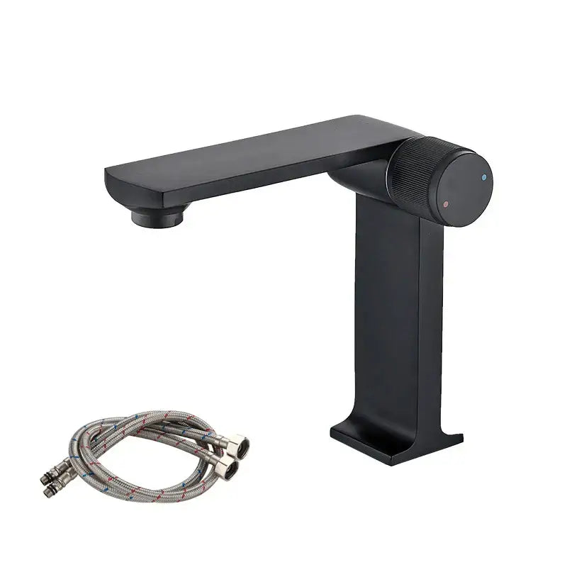 DecorBites black gold basin faucet with black matte finish, single-handle, textured knob for modern bathroom sink