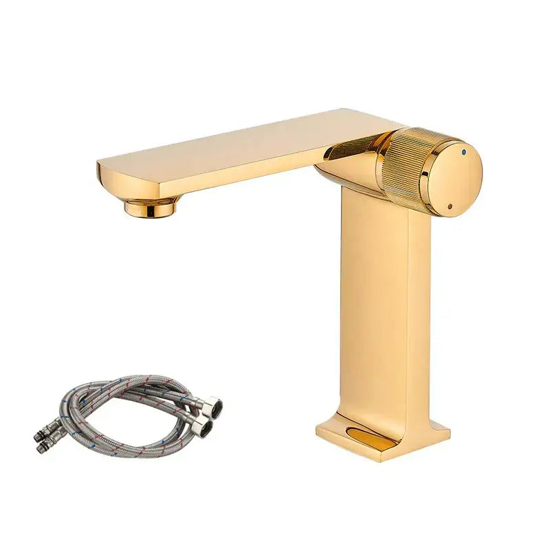 Decorbites black gold basin faucet deck mounted mixer tap with gold finish sleek rectangular spout textured knob